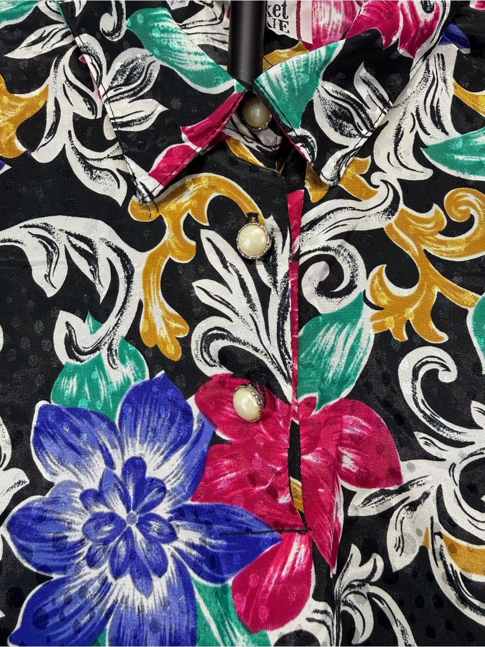 Vintage Cricket Lane Floral Baroque Blouse Shoulder Pads Size XL